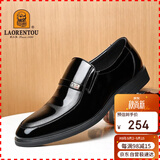 老人头（LAORENTOU）皮鞋男春秋商务正装鞋牛皮套脚亮漆皮鞋日常男鞋 130361 黑39