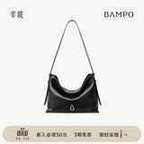 半坡饰族（bampo）【七夕礼物】中号绵绵包hobo托特包头层牛皮大容量单肩斜挎包软 墨碳黑（中号拉链款）