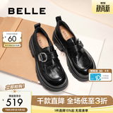 百丽（Belle）张凌赫推荐黑巧乐福鞋女商场英伦风厚底小皮鞋E1Z1DAM6 黑色+5cm 37 (235mm)