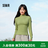 森马（Semir）长袖t恤女短款半高领薄绒轻暖打底衫2024冬新款纯色修身抓绒内搭 橄榄绿40874 XL