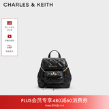 CHARLES&KEITH菱格大容量柔软背包书包双肩包包女包生日开学礼物CK2-60151400 Black黑色 S