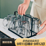 格娜斯（CRISTALGLASS）玻璃杯儿童水杯茶杯杯子套装家用待客带把牛奶杯高颜值泡茶杯杯架