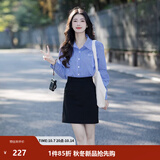 茵曼（INMAN）【格纹】法式时髦翻领通勤衬衫2026秋季新款女装长袖修身显瘦上衣 宝蓝格 S （裤子26码）