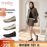 金利来（Goldlion）女鞋坡跟皮鞋时尚圆头牛皮浅口一脚蹬单鞋女G662320016黑色38