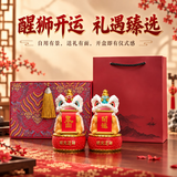 赟娅国潮醒狮摆件文创特色礼品茶宠套装办公室桌面装饰送客户伴手礼物 瑞狮衔联【一对+底座】+红纹礼盒