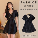 鑫豪睿大码连体泳衣女泡温泉游泳衣泳装女式保守遮肚显瘦新款学生妹泳衣 黑色 2XL 【建议140-160斤】