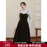 独束大码女装丝绒吊带连衣裙女冬装新款胖mm法式气质背带裙显瘦 橄榄绿 M
