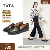 他她（TATA）方头乐福鞋女休闲平底一脚蹬小皮鞋女单鞋春秋款FLC22AM5 黑色 36