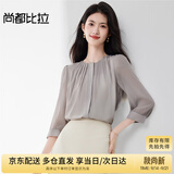 尚都比拉时尚洋气圆领七分袖雪纺衫女秋高级少女感气质通勤上衣 灰色  M 