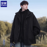 罗蒙（ROMON）冲锋夹克外套男士春秋款棉衣2026新款休闲运动户外三合一加厚衣服 黑色【三合一】 M （适合100-120斤）