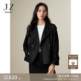 玖姿·安娜蔻英伦风驳领抽绳无龄风衣外套女秋款 素黑-第二批-KWFQ41203 M