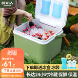 原始人 保温箱冰块冷藏箱户外露营旅行车载冰桶商用摆摊钓鱼小型便携 13L抹茶色【带冰晶卡扣】配冰晶盒+冰袋*8