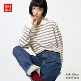 优衣库条纹POLO衫/长袖女装男装/T恤489060 01 乳白色 S