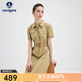 Navigare意大利小帆船短袖衬衫裙女士夏季时尚百搭小个子连衣裙简约中裙女 玛奇朵 M 码
