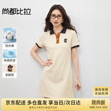 尚都比拉美式复古风小熊刺绣POLO连衣裙小个子夏季宽松显瘦裙子 杏色 S 