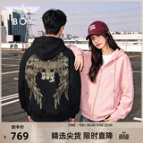 BOY LONDON【灿若繁星】春情侣风外套潮牌刺绣开衫连帽卫衣N06904 黑色七彩翅膀 XL
