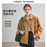 VEGA CHANG短外套女2026春季新款复古麂皮绒夹克雅丹风宽松上衣 核桃棕 M