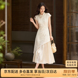 尚都比拉国风立领盘扣绣花连衣裙女夏季收腰显瘦假两件拼接裙气质中长裙
