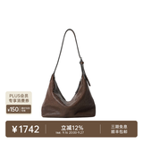 裘真（qiuzhen）【明星同款】植鞣胎牛皮腋下经典hobo包通勤真皮女包 咖啡色-小号(胎牛皮版) 小包/大包