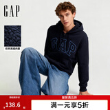盖璞（GAP）男女装春款LOGO仿羊羔绒宽松连帽衫卫衣美版789781 海军蓝 M 美码  L亚洲码180/96A