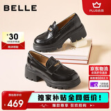 百丽海鸥乐福鞋女厚底英伦小皮鞋春夏通勤单鞋JD007CM5 黑色-哑光 34