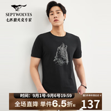 七匹狼短袖T恤男夏季男装时尚休闲狼头印花圆领t恤男体恤衫男衣服上衣 001(黑色) 4XL 190/104A