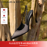 CHARLES&KEITH质感链条尖头高跟凉鞋子女鞋生日礼物送女友CK1-60280377 Black黑色 36 (230)