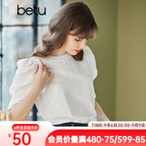 betu百图女装短袖T恤女潮ins气质泡泡袖圆领白色上衣春夏新款2102T13 米白 S
