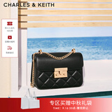 CHARLES&KEITH拼接菱格链条单肩斜挎小方包包女包生日礼物送女友CK2-80701360 CK2-80701360Black黑色 S