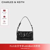 CHARLES&KEITH褶皱手提斜挎小方包腋下包女士生日礼物CK2-80160183 CK2-80160183Noir黑色 S