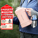 摩飞电器（Morphyrichards）电热水壶烧水壶旅行便携式家用户外旅行1L大容量双层不锈钢烧水全自动新款电热水杯烧水杯MR6061粉