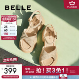 百丽（Belle）满钻条带繁星休闲凉鞋女商场款厚底凉鞋A9S2DBL4 杏色 38 (240mm)