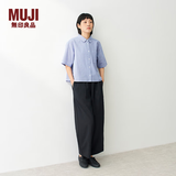 MUJI 女式 凉感短袖衬衫 女士衬衣外套上衣女装女款26年夏季 BC2Q5C6S 蓝色格纹 M (160/84A)