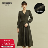 深呼吸DEEP BREATH女装灯笼袖高腰葱纱优雅轻礼服连衣裙A500155 墨绿 M (3)