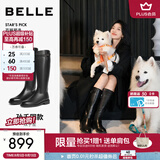 百丽（Belle）早春晴朗尚之桃孙千同款双子星骑士高筒靴女显瘦靴子B9V1DDG4预售 经典版-黑色 【早春晴朗尚之桃孙千同款】 37 (235mm)
