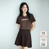 伊芙丽（eifini）秦岚代言时髦百搭显瘦miu系学院风百褶半身裙女2025新款 茶褐色 S 80-105斤