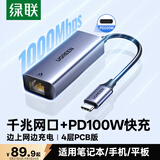 绿联Type-C转千兆网口RJ45网卡有线网线转换器充电转接头PD供电适用苹果MacBook华为笔记本电脑手机