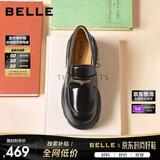 百丽海鸥乐福鞋女厚底新款小皮鞋春夏通勤单鞋JD007CM5 黑色-亮面 36