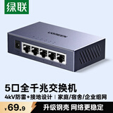绿联5口千兆交换机钢壳 网线分线器一分二/四 4口监控网络转换器交换器小型 企业宿舍扩展分流器55466