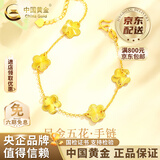 中国黄金（CHINA GOLD）四叶草黄金手链女款2026新款足金转运珠双11礼物情人节礼物送女友 足金五花手链 约3.9g