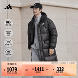 adidas保暖休闲长款鸭绒羽绒服夹克外套男女秋冬阿迪达斯轻运动   黑色/白色   L