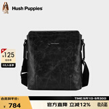 暇步士（Hush Puppies）单肩包男真皮商务斜挎包男简约通勤大容量便携小背包 竖款 黑色