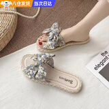 木清清沙滩凉鞋女夏季外穿2024年新款百搭仙女风甜美蝴蝶结平底海边拖鞋 蓝色 38-39 （适合36-37）