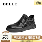 百丽（Belle）男鞋一脚蹬休闲皮鞋冬新商场同款牛皮商务短靴加绒8MP02DD4 黑单里（套脚款） 40 (250mm)