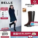 百丽（Belle）章若楠董洁同款双子星骑士女冬季商场款牛皮长靴B9V1DDG4预售 经典版-黑色【董洁同款】 37 (235mm)