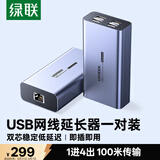 绿联 usb延长器100米 usb2.0信号传输放大器 RJ45网线转usb转换器1进4出摄像头延长线免驱一对装 55732