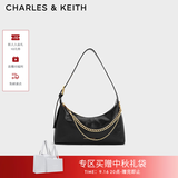 CHARLES&KEITH柔软拉链式褶皱单肩包腋下包包女包生日礼物CK2-40782472 Black黑色 S