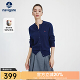 Navigare意大利小帆船毛衣外套女士秋冬款纯羊毛圆领羊毛衫气质针织开衫 藏青 S