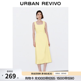 UR2026秋季新款女装气质复古U型领褶皱收腰连衣裙UWM760056+ 亮黄 M