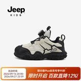 JEEP儿童鞋子中大童春秋款轻便软底跑步鞋女2026款防滑户外男童运动鞋 黑米-皮面 30 鞋内长约19.2cm